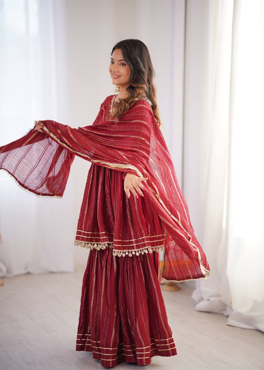 Arti Chauhan Wear Red Color Handwork Designer Sharara Suit