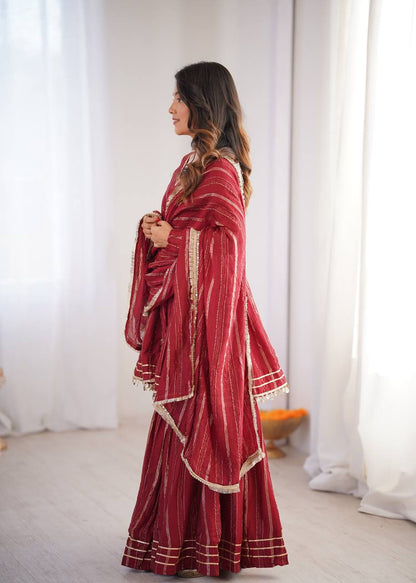 Arti Chauhan Wear Red Color Handwork Designer Sharara Suit