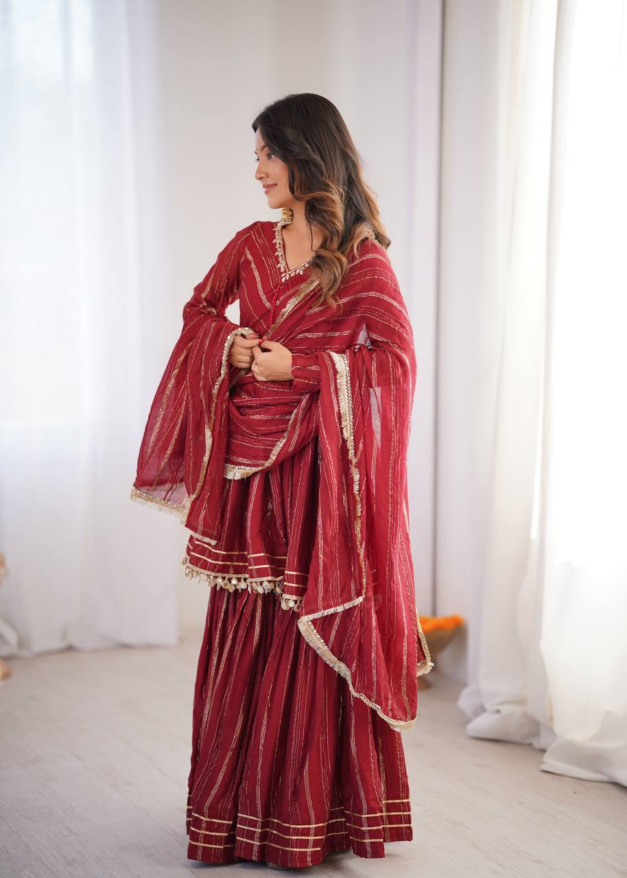 Arti Chauhan Wear Red Color Handwork Designer Sharara Suit