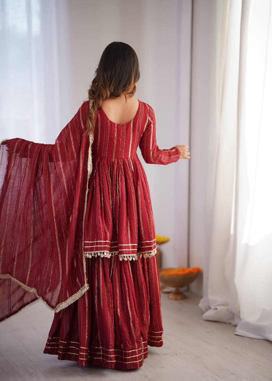 Arti Chauhan Wear Red Color Handwork Designer Sharara Suit