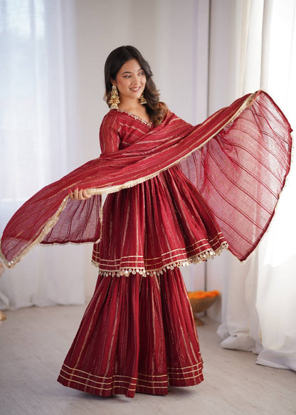 Arti Chauhan Wear Red Color Handwork Designer Sharara Suit