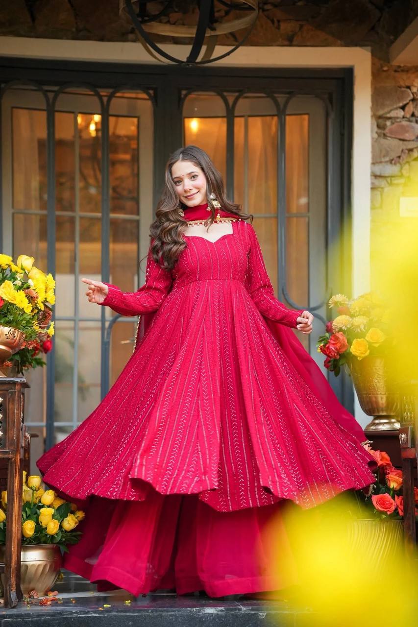 Designer Pink Color Faux Blooming Embroidered Sharara Set
