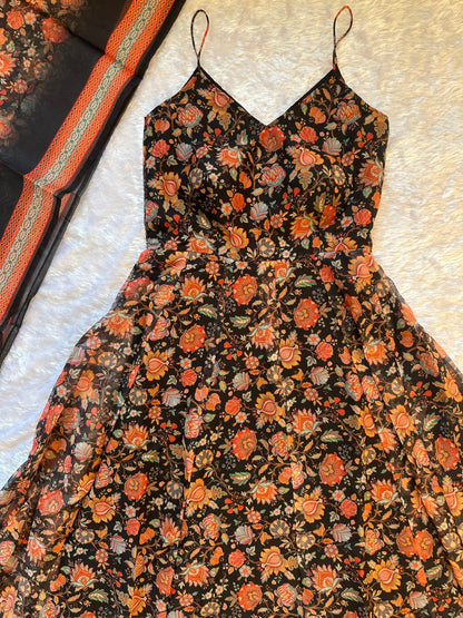 Function Wear Black Color Soft Organza Floral Printed Gown
