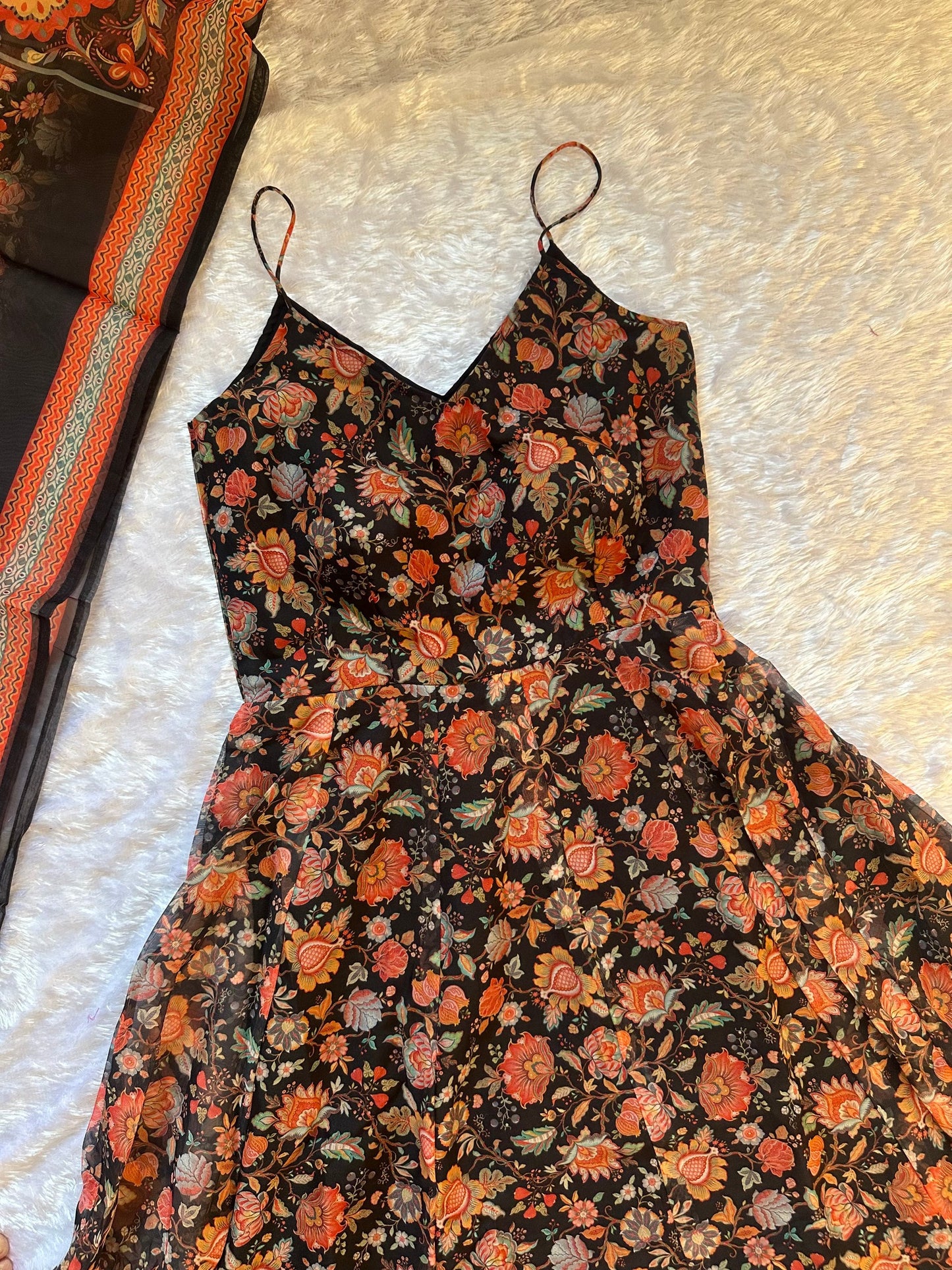 Function Wear Black Color Soft Organza Floral Printed Gown