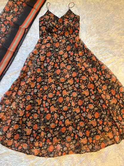 Function Wear Black Color Soft Organza Floral Printed Gown