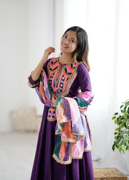 Festive Wear Purple Color Designer Gown Set with Dupatta