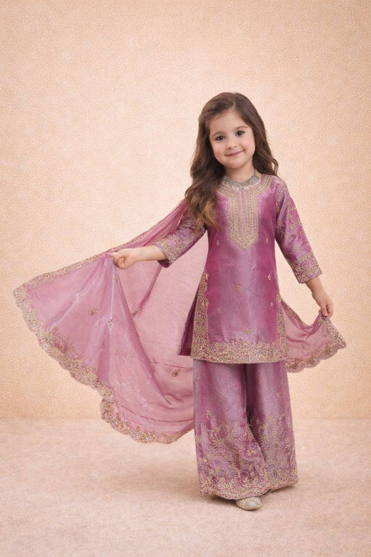Gorgeous Light Pink Color Sequence Embroidered Palazzo Suit For Girls