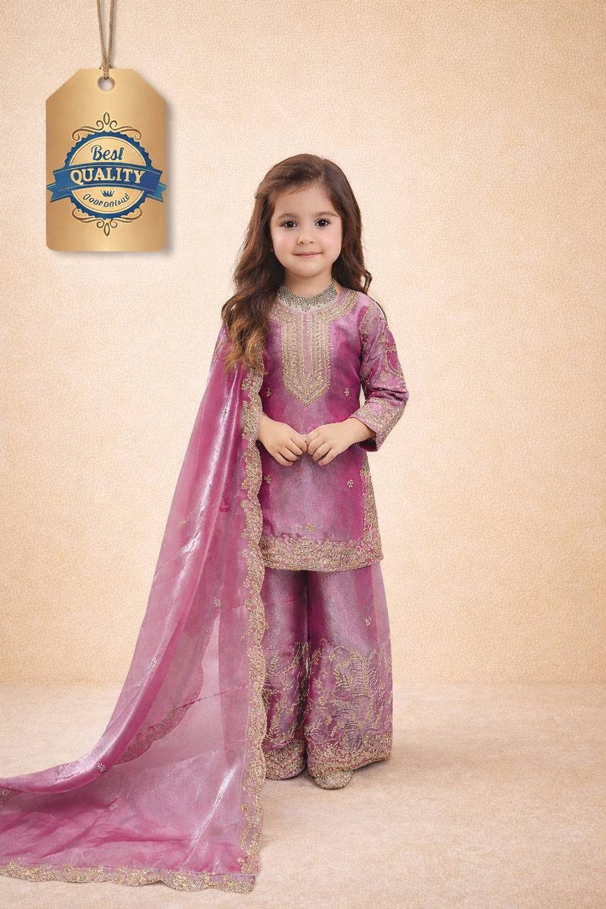 Gorgeous Light Pink Color Sequence Embroidered Palazzo Suit For Girls