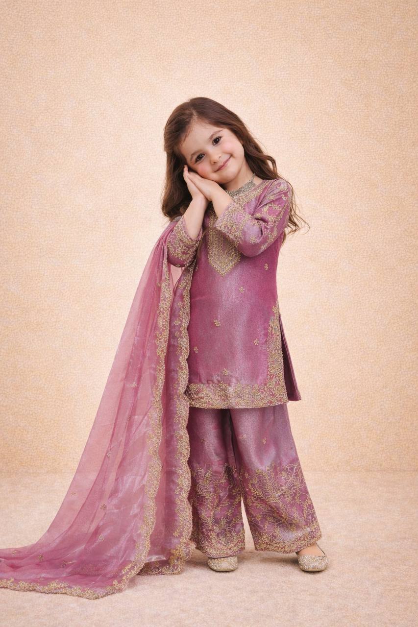 Gorgeous Light Pink Color Sequence Embroidered Palazzo Suit For Girls