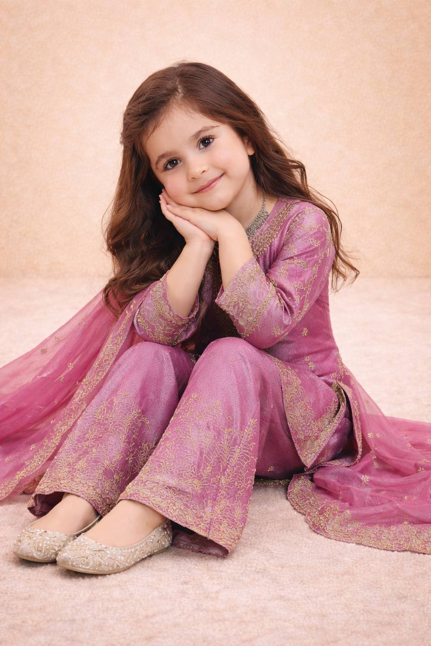 Gorgeous Light Pink Color Sequence Embroidered Palazzo Suit For Girls