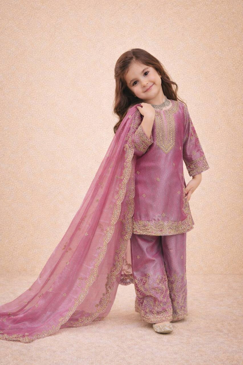 Gorgeous Light Pink Color Sequence Embroidered Palazzo Suit For Girls