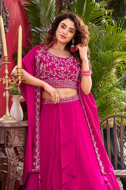 Admiring Pink Color Heavy Embroidery With Moti Work Lehenga With Shrug