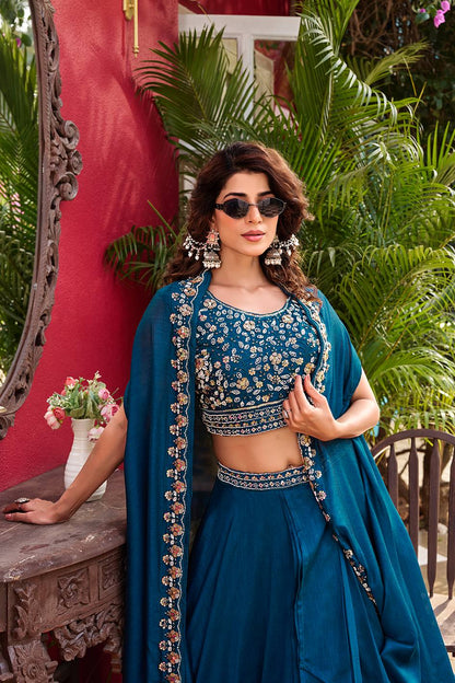 Ravishing Blue Color Embroidery With Moti Work Lehenga Choli