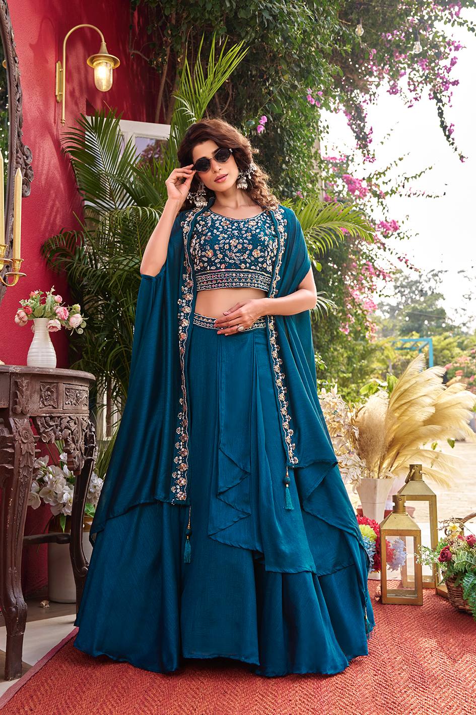 Ravishing Blue Color Embroidery With Moti Work Lehenga Choli