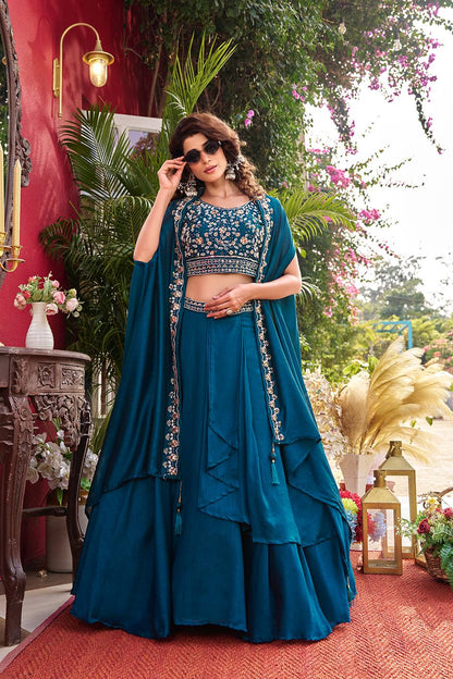 Ravishing Blue Color Embroidery With Moti Work Lehenga Choli