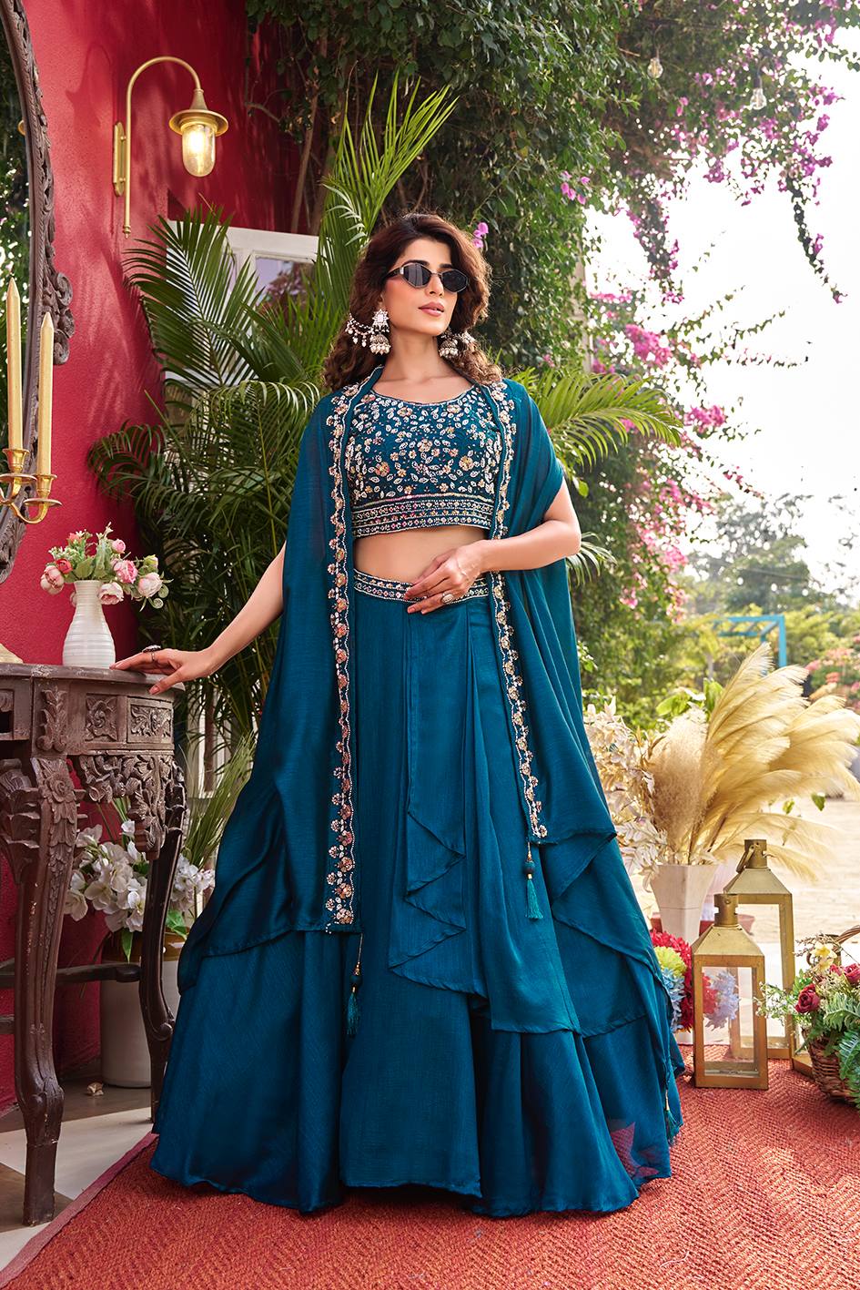 Ravishing Blue Color Embroidery With Moti Work Lehenga Choli