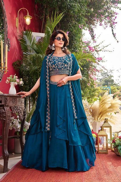 Ravishing Blue Color Embroidery With Moti Work Lehenga Choli