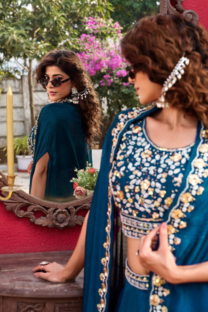 Ravishing Blue Color Embroidery With Moti Work Lehenga Choli