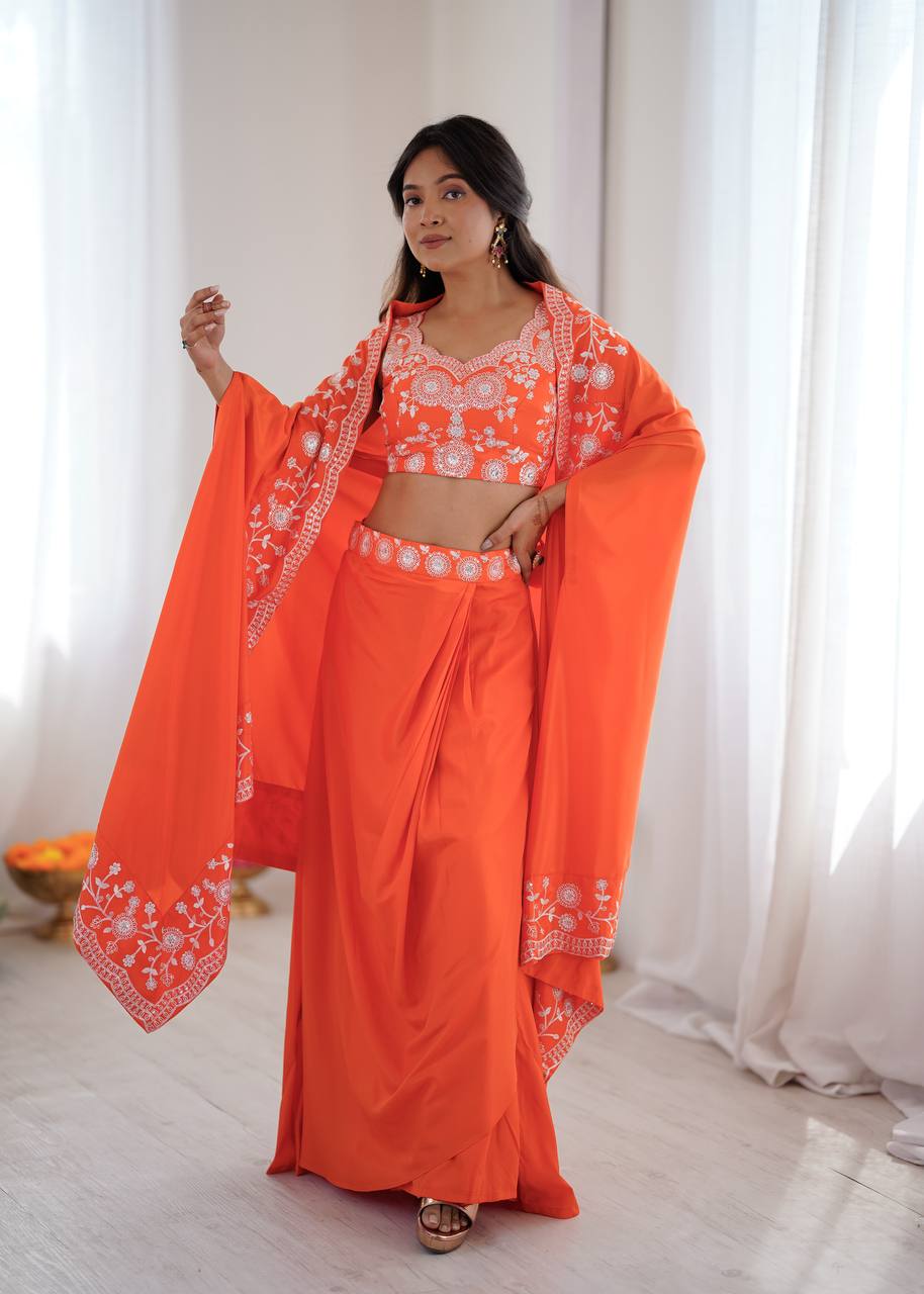 Arti Chauhan Wear Orange Color French Crepe Western Dhoti Set