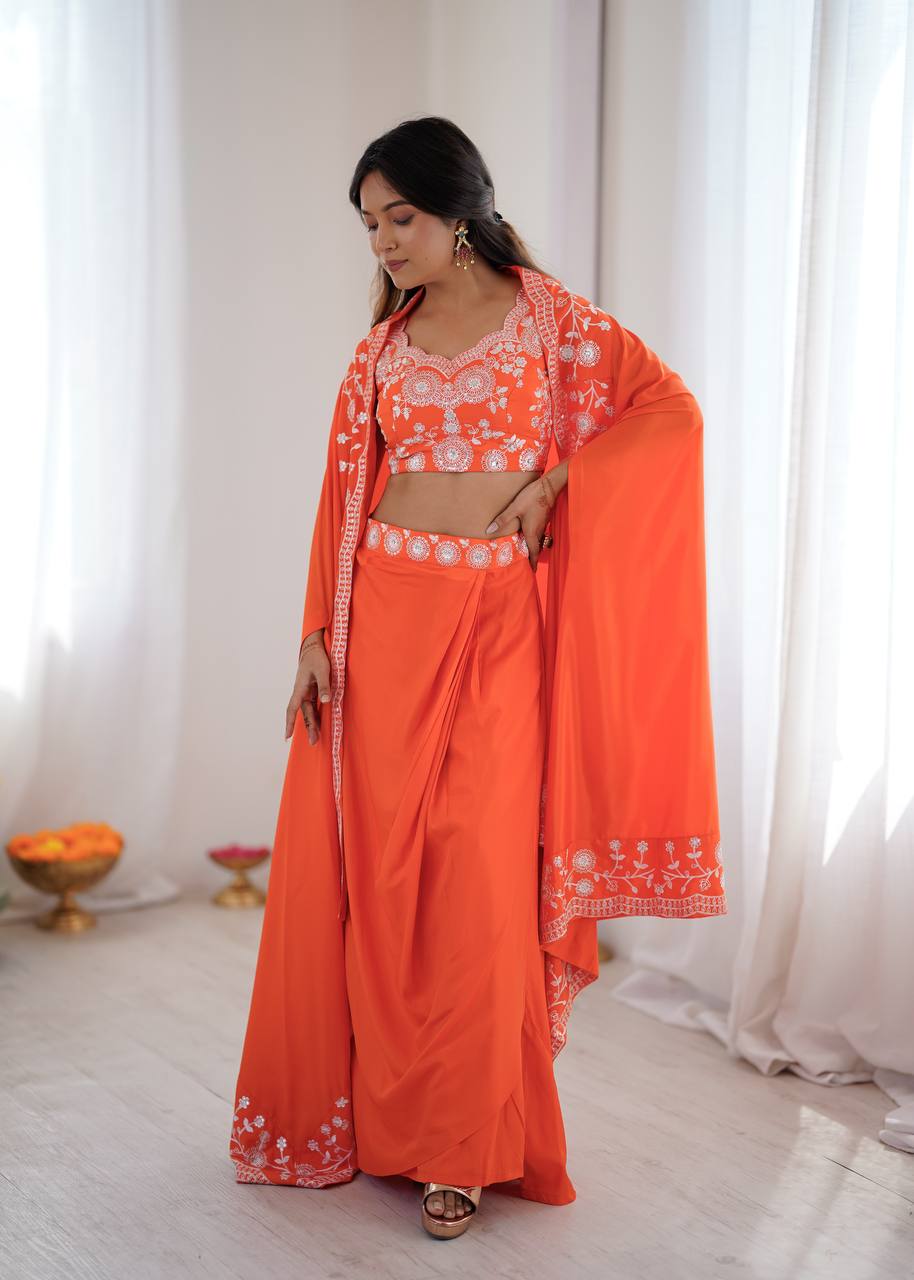 Arti Chauhan Wear Orange Color French Crepe Western Dhoti Set