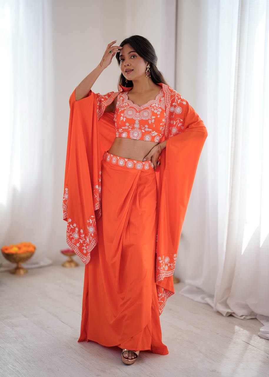 Arti Chauhan Wear Orange Color French Crepe Western Dhoti Set