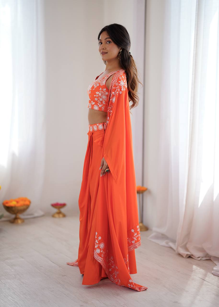 Arti Chauhan Wear Orange Color French Crepe Western Dhoti Set