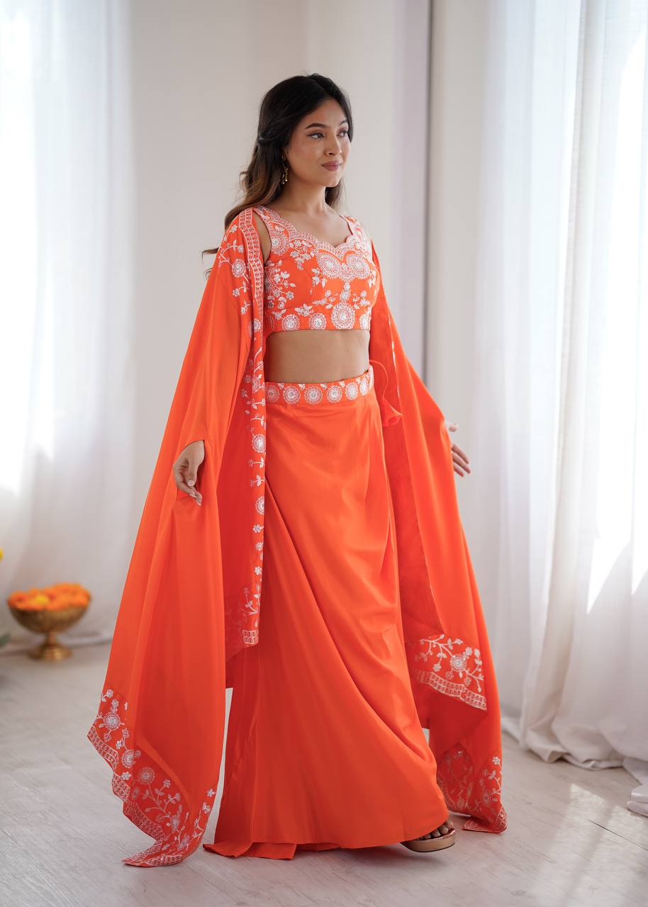 Arti Chauhan Wear Orange Color French Crepe Western Dhoti Set