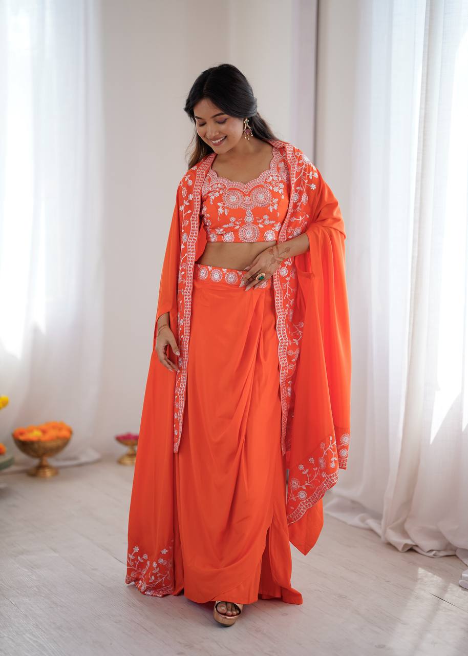 Arti Chauhan Wear Orange Color French Crepe Western Dhoti Set