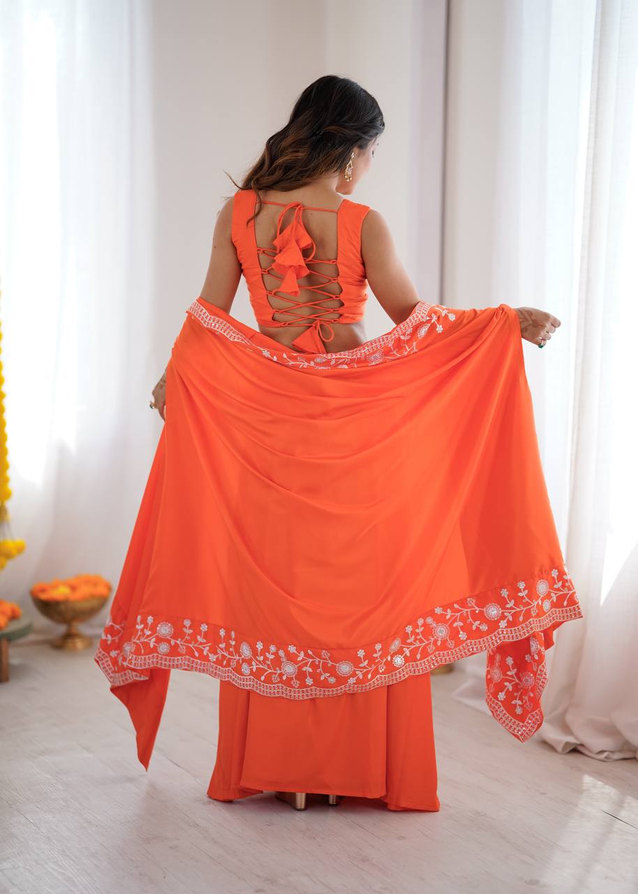 Arti Chauhan Wear Orange Color French Crepe Western Dhoti Set