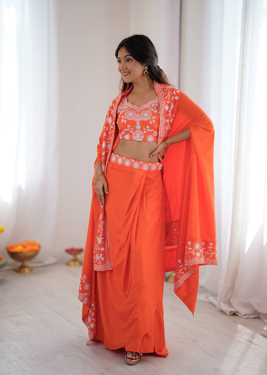 Arti Chauhan Wear Orange Color French Crepe Western Dhoti Set