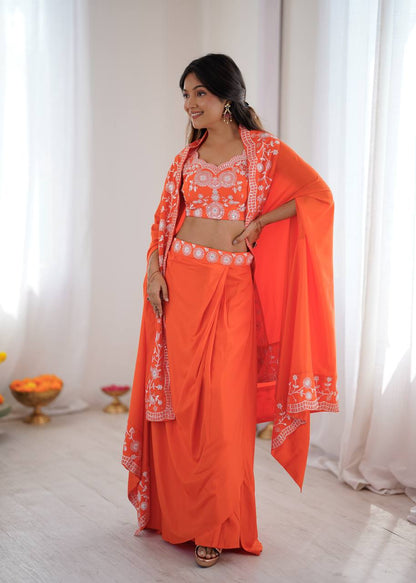 Arti Chauhan Wear Orange Color French Crepe Western Dhoti Set