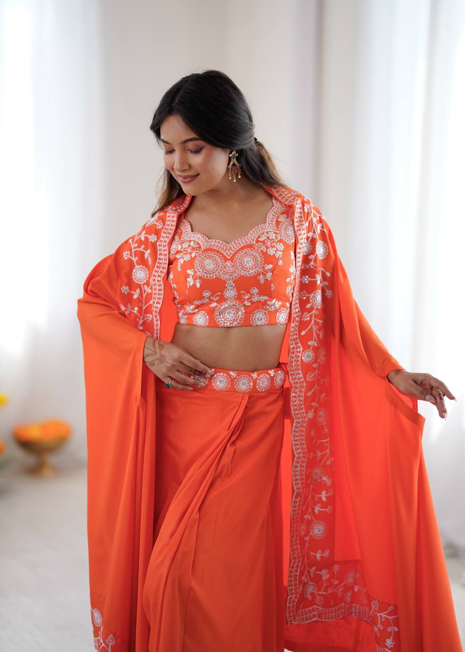 Arti Chauhan Wear Orange Color French Crepe Western Dhoti Set