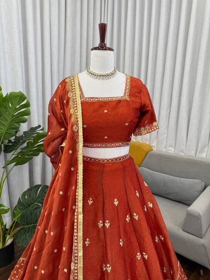 Classic Designer Orange Color Silk Lehenga Set