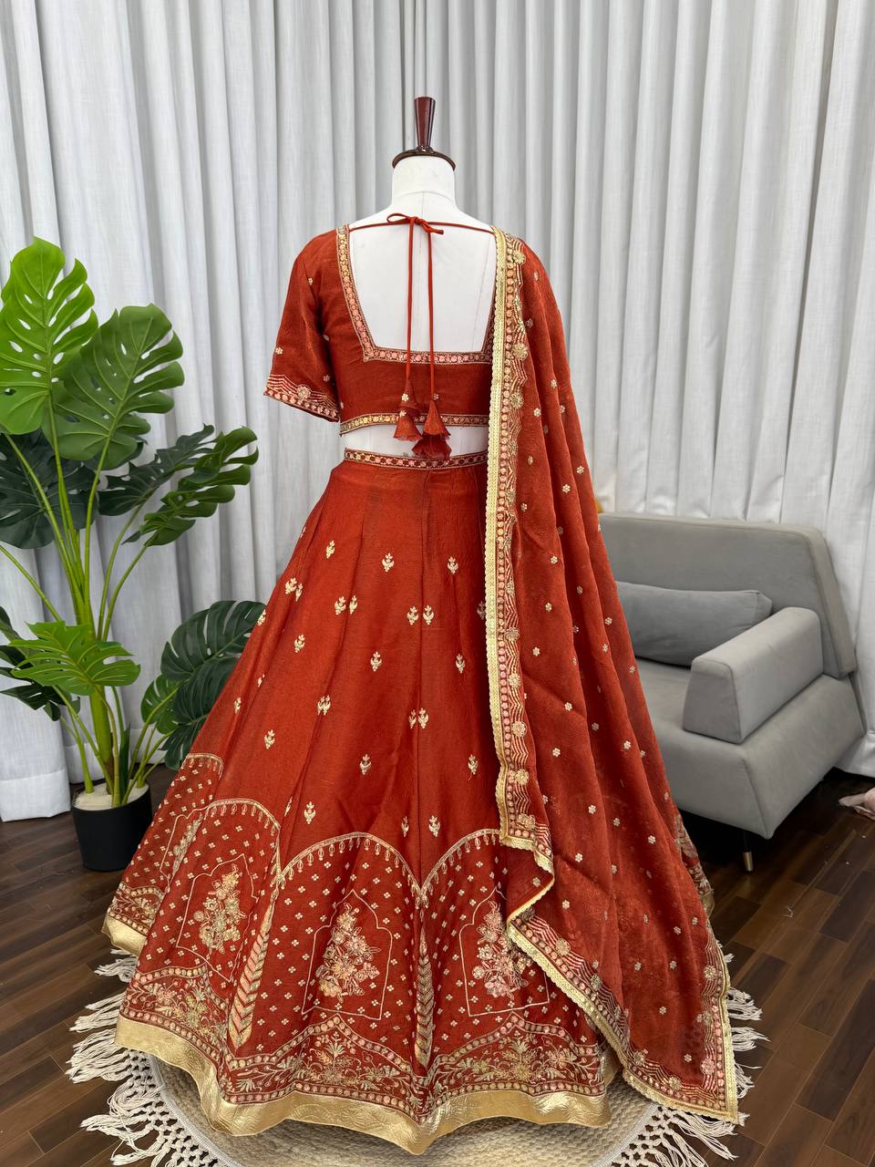 Classic Designer Orange Color Silk Lehenga Set
