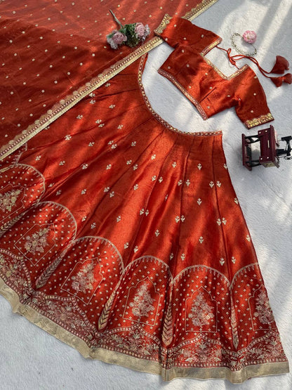 Classic Designer Orange Color Silk Lehenga Set
