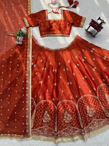 Classic Designer Orange Color Silk Lehenga Set