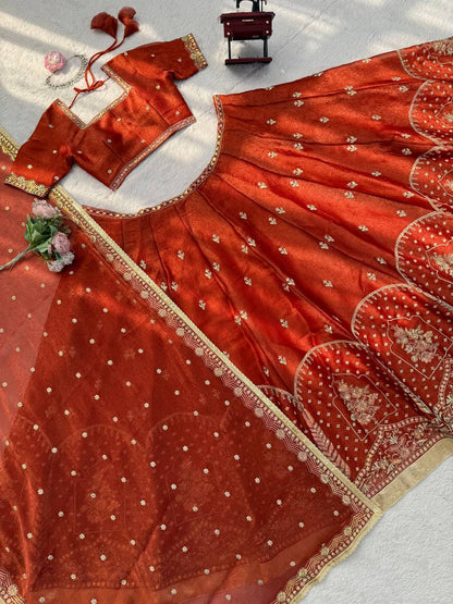 Classic Designer Orange Color Silk Lehenga Set