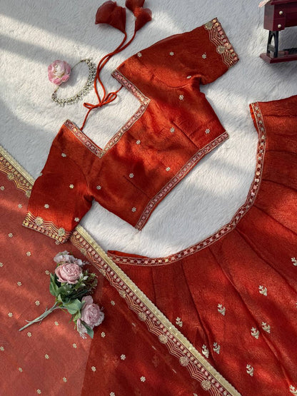 Classic Designer Orange Color Silk Lehenga Set