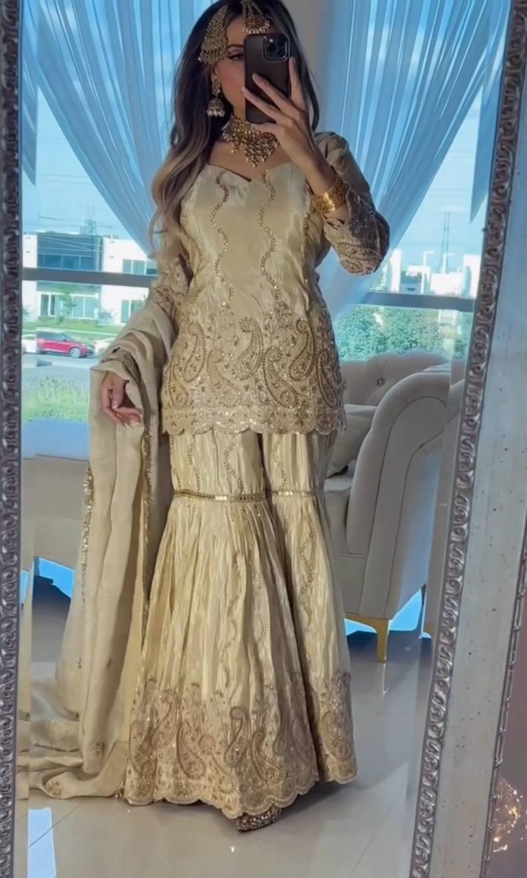 Stylish White Color Sequence Work Sharara Suit With Dupatta