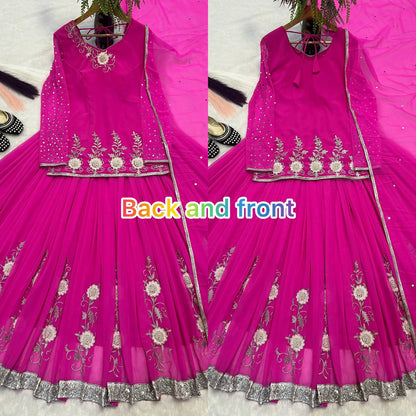 Gorgeous Pink Color Embroidered Top With Designer Lehenga