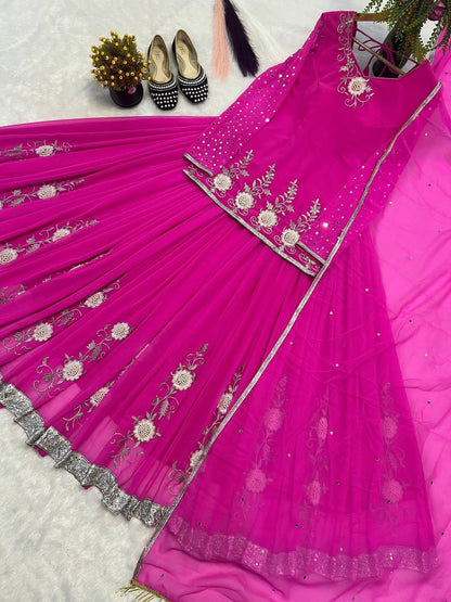 Gorgeous Pink Color Embroidered Top With Designer Lehenga