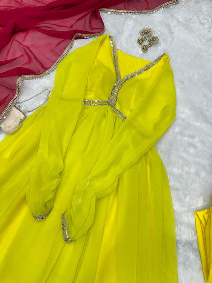 Casaul Wear Lemon Yellow Color Georgette Beautiful Anarkali Suit