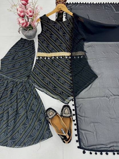 Party Wear Black Color Embroidery With Handwork Palazzo Suit