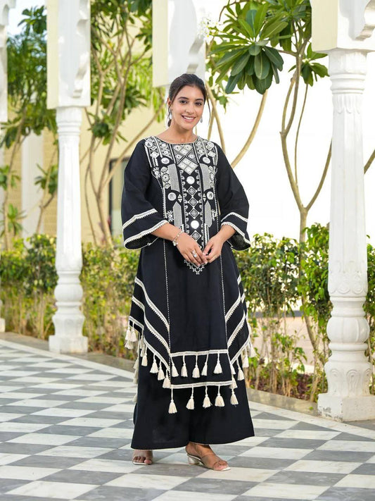 Black Color Pure Cotton Designer CO-Ord Set