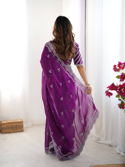 Exclusive Purple Color Jimmy Chu And Thread With Sequence Work Saree