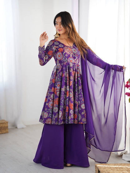 Party Wear Blue Color Designer Palazzo Suit