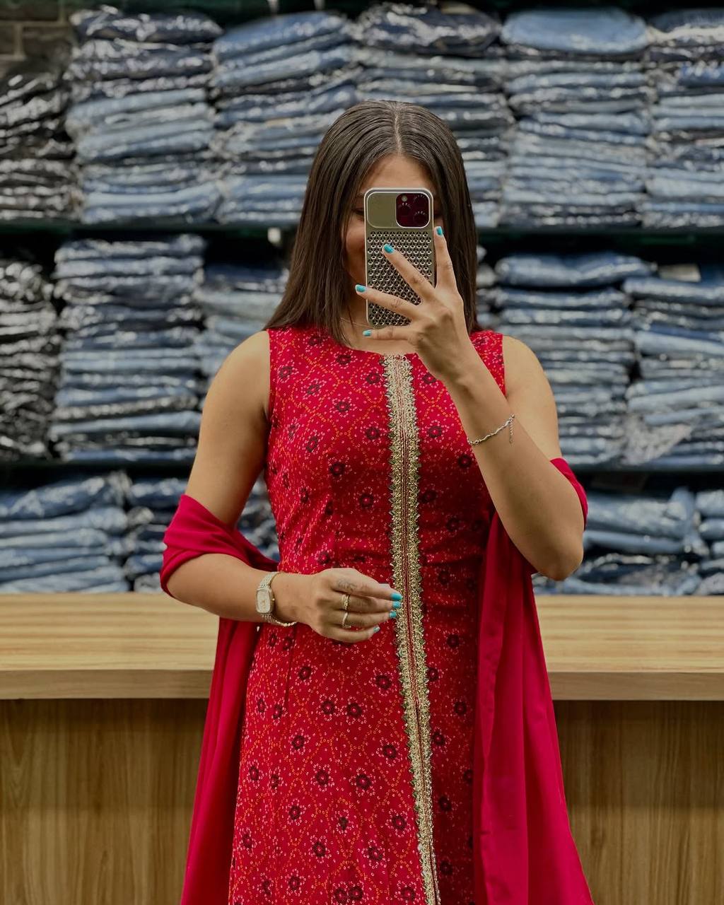 Stunning Red Color Heavy Faux Georgette Digital Print With Embroidery Work Palazzo Suit