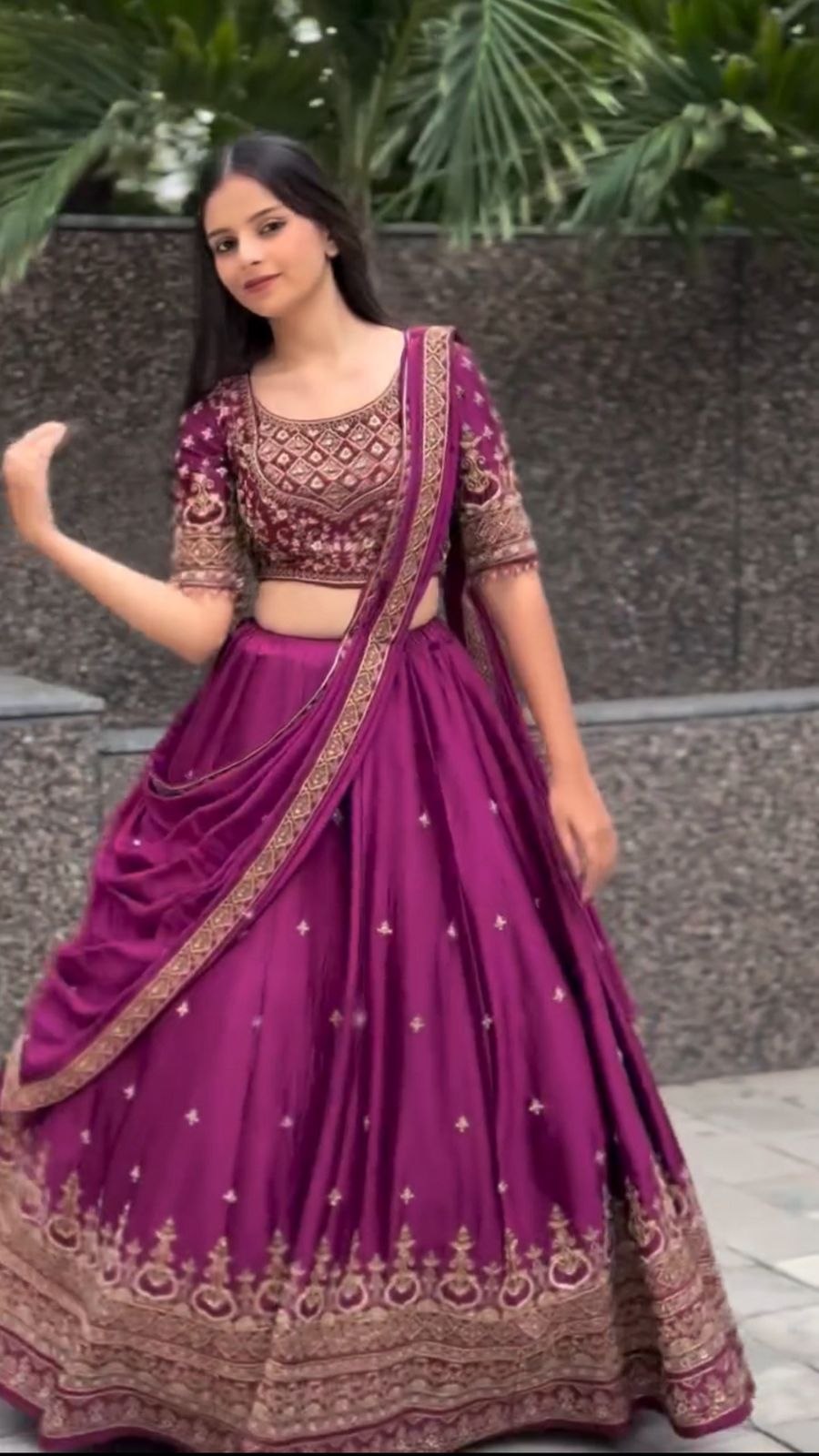 Bridal Wear Purple Color Chinon Heavy Embroidered Lehenga Set