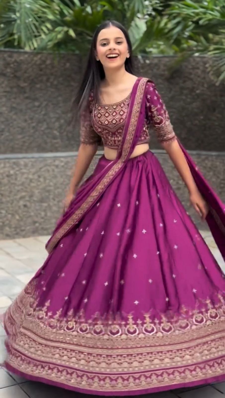 Bridal Wear Purple Color Chinon Heavy Embroidered Lehenga Set
