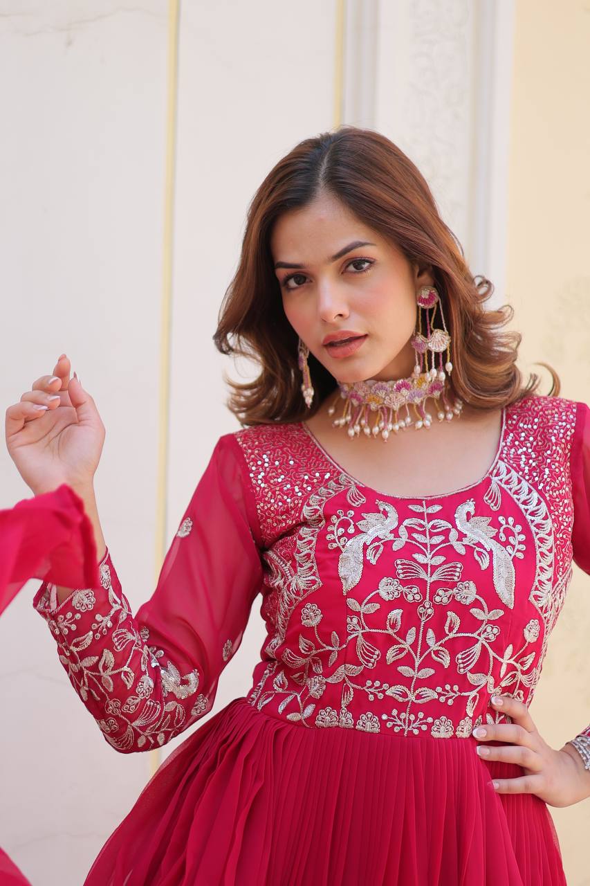 Festive Wear Pink Color Faux Georgette And Sequence Work Beautiful Gown